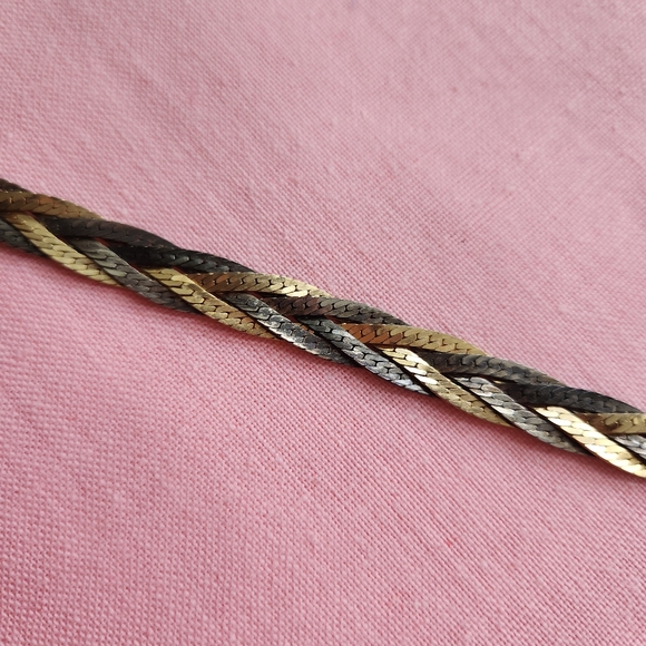Vintage Braided Mixed Metal Tone Herringbone Necklace - Picture 3 of 7